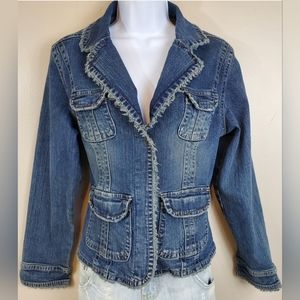 Live a Little Denim Blazer/Jacket With Frayed Edges Sz-Petite Large
